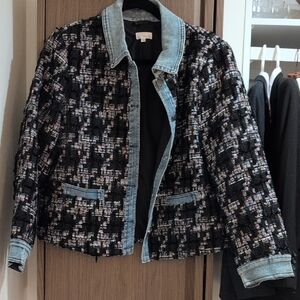 Ecru Black and Blue Tweed Jean Jacket